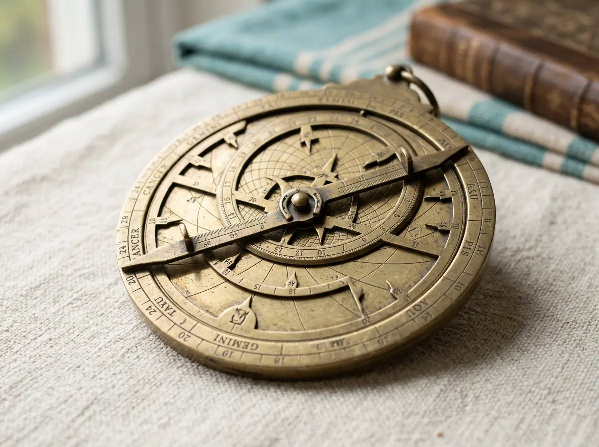 Brass astrolabe with zodiac markings used for horoscope charts